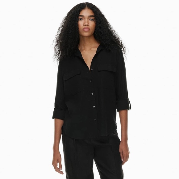 Babaton Aritzia Utility Linen Shirt size XL in black summer cruise relaxed fit - Picture 2 of 14